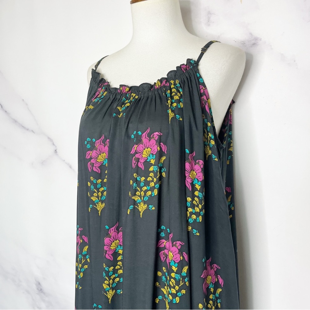SOLD Anthropologie Flounced Maxi Lounge Dress Black Motif Floral - Picture 8 of 15